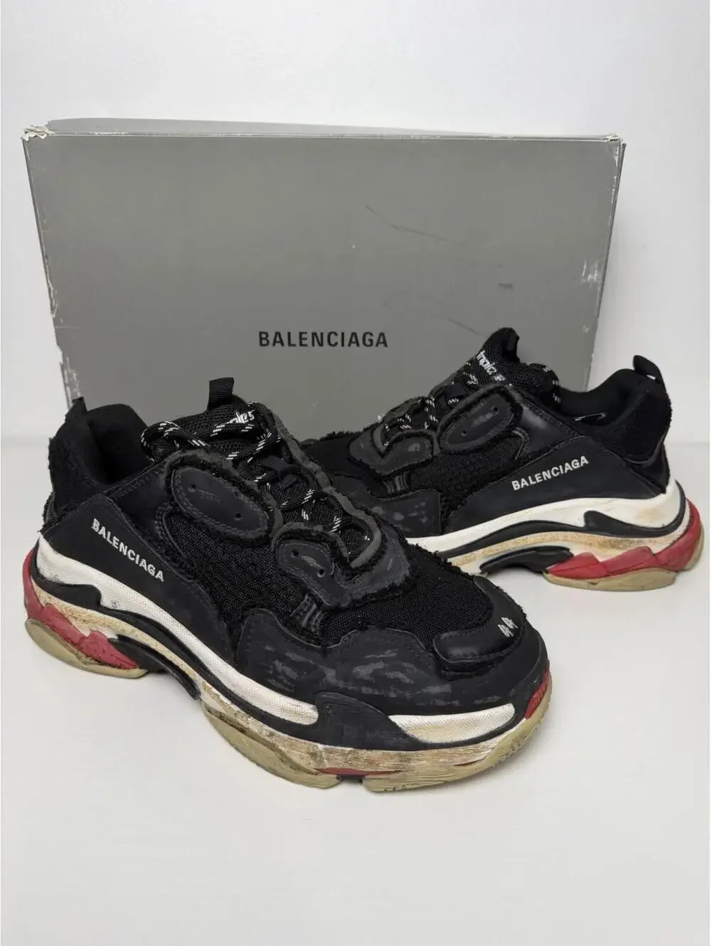 Limited Edition Balenciaga Triple S Black Distressed US 11